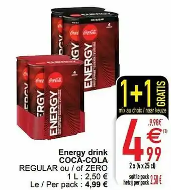 Cora Energy drink coca-cola regular ou - of zero aanbieding