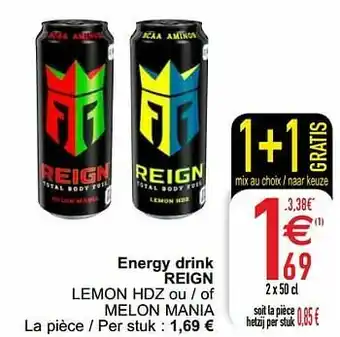 Cora Energy drink reign lemon hdz ou - of melon mania aanbieding