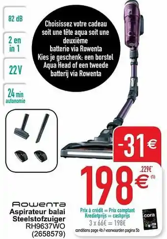 Cora Rowenta aspirateur balai steelstofzuiger rh9637wo aanbieding