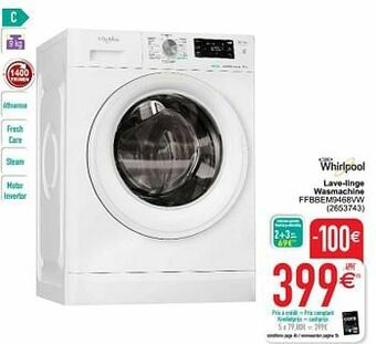 Cora Whirlpool lave-linge wasmachine ffbbem9468vw aanbieding