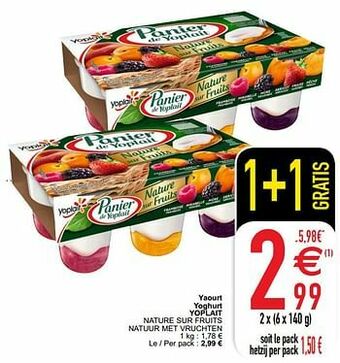 Cora Yaourt yoghurt yoplait nature sur fruits natuur met vruchten aanbieding