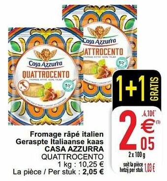 Cora Fromage râpé italien geraspte italiaanse kaas casa azzurra quattrocento aanbieding