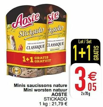 Minis saucissons nature mini worsten natuur aoste stickado