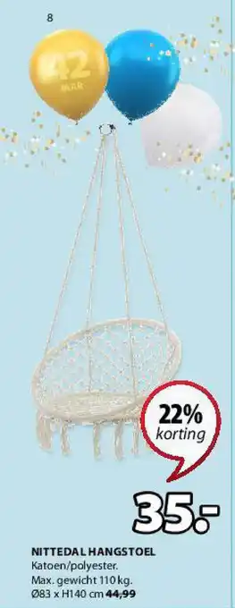 Jysk Nitteda L Hangstoel aanbieding