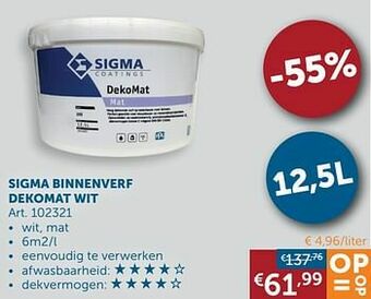 Zelfbouwmarkt Sigma binnenverf dekomat wit aanbieding