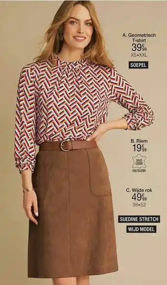 Damart Geometrisch T-shirt, Riem, Wijde rok aanbieding