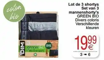 Cora Lot de 3 shortys set van 3 mannenshorty`s green bio aanbieding