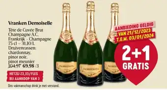 Delhaize Vranken demoiselle Tête de Cuvée Brut Champagne A.C. Frankrijk - Champagne 75 cl aanbieding