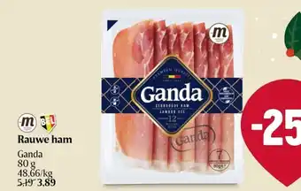 Delhaize Ganda Rauwe ham 80g aanbieding