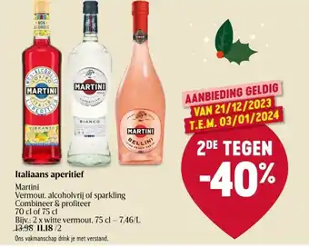 Delhaize Italiaans aperitief Martini Vermout, alcoholvrij of sparkling aanbieding