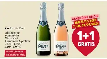 Delhaize Codorníu zero Alcoholvrije schuimwijn Wit of rosé 75cl aanbieding
