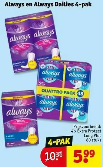 Kruidvat Always en always dailies extra protect long plus aanbieding