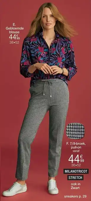 Damart E. Gebloemde blouse, F. 7/8-broek pull-on aanbieding