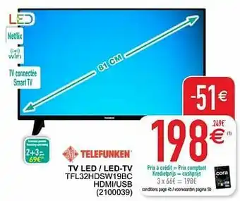 Cora Telefunken tv led - led-tv tfl32hdsw19bc hdmi-usb aanbieding