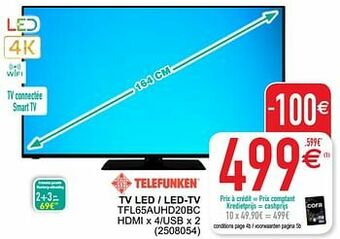 Cora Telefunken tv led - led-tv tfl65auhd20bc aanbieding