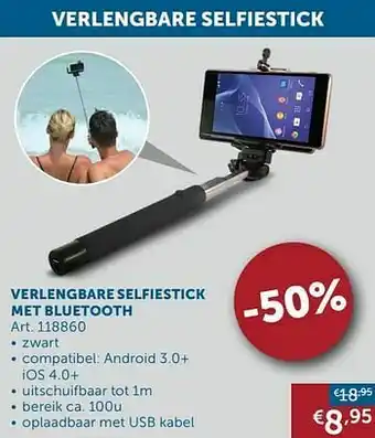 Zelfbouwmarkt Verlengbare selfiestick met bluetooth aanbieding