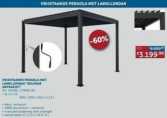 Zelfbouwmarkt Vrijstaande pergola met lamellendak solimar antraciet aanbieding
