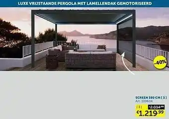 Zelfbouwmarkt Luxe vrijstaande pergola met lamellendak gemotoriseerd screen 380 cm aanbieding