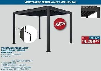 Zelfbouwmarkt Vrijstaande pergola met lamellendak solimar antraciet aanbieding
