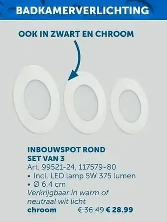 Inbouwspot rond set van 3 wit chroom