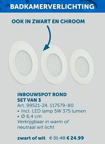 Zelfbouwmarkt Inbouwspot rond set van 3 zwart of wit aanbieding
