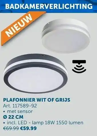 Zelfbouwmarkt Plafonnier wit of grijs ø 22 cm aanbieding
