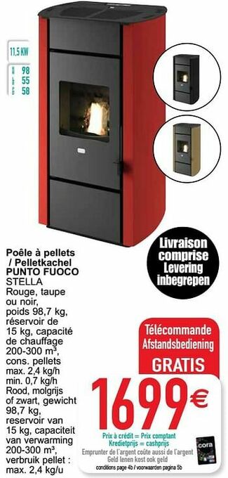 Cora Poêle à pellets - pelletkachel punto fuoco aanbieding