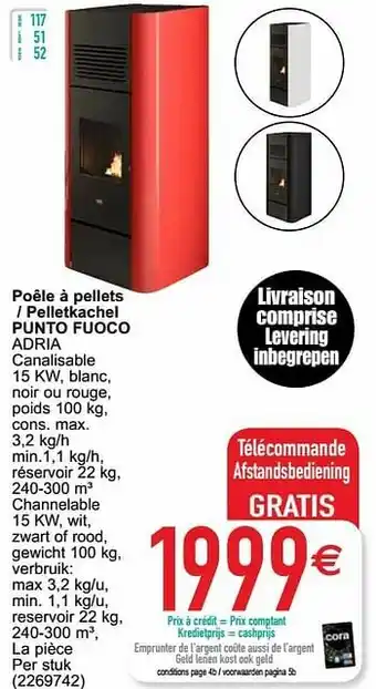Cora Poêle à pellets - pelletkachel punto fuoco adria aanbieding