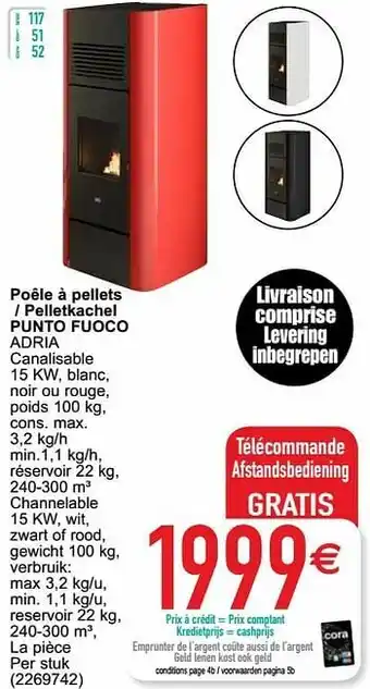 Cora Poêle à pellets - pelletkachel punto fuoco aanbieding