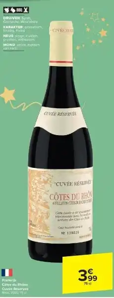 Carrefour Frankrijk côtes du rhône cuvée réservée aanbieding
