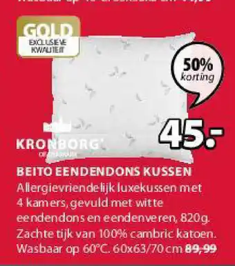 Jysk Kronborg Beito Eendendons Kussen aanbieding
