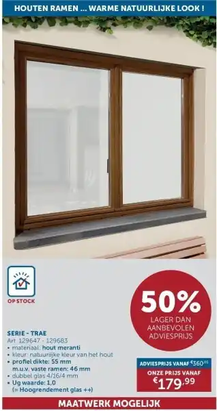Zelfbouwmarkt Houten ramen ... warme natuurlijke look ! aanbieding