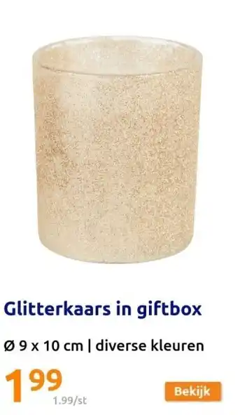 Action Glitterkaars in giftbox aanbieding