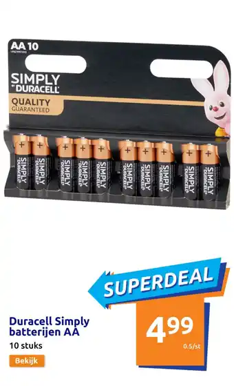Action Duracell Simply batterijen AA 10 stuks aanbieding