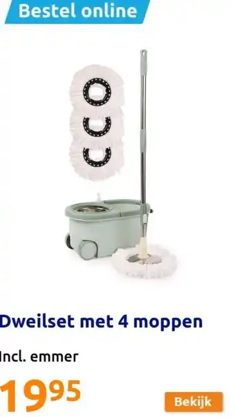 Action Dweilset met 4 moppen aanbieding