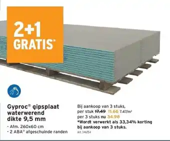 GAMMA Gyproc gipsplaat waterwerend dikte 9,5 mm aanbieding