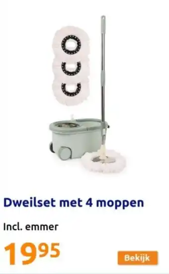 Action Dweilset met 4 moppen aanbieding