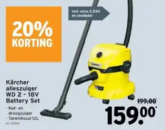 GAMMA Kärcher alleszuiger WD 2 - 18V Battery Set aanbieding