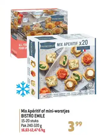 Louis Delhaize Mix Apéritif of mini-worstjes BISTRO EMILE 15-20 stuks Pak 240-320g aanbieding