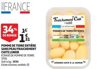 Pomme de terre entiere sans peau fraichement cuite lunor 370g