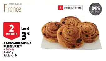Auchan 4 pains aux raisins pur beurre 6x100g aanbieding