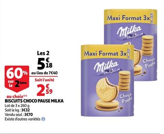 Biscuits choco pause milka