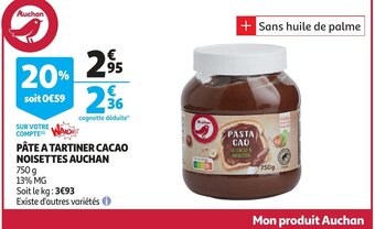 Auchan Pate a tartiner cacao noisettes auchan 750g aanbieding