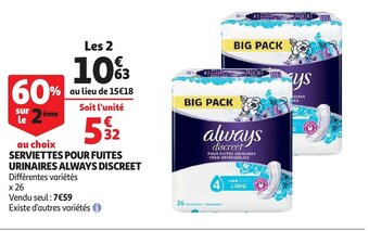 Auchan Serviettes pour fuites urinaires always discreet aanbieding