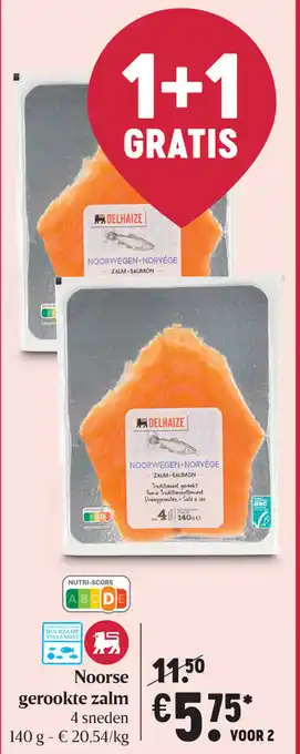 Delhaize Noorse gerookte zalm 140g aanbieding