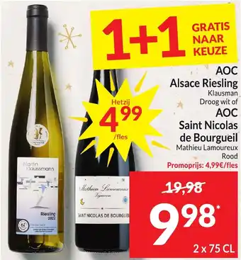 Intermarché AOC Alsace Riesling Klausman 2 x 75 CL aanbieding