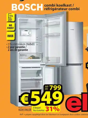 ElectroStock Bosch combi koelkast / réfrigérateur combi aanbieding