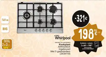 Cora Whirlpool Kookplaat AKR32901X Ingebouwd Met 5 gasbranders aanbieding