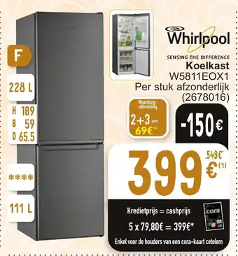 Cora Whirlpool Koelkast W5811EOX1 aanbieding