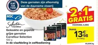 Carrefour Gekookte en gepelde grijze garnalen carrefour selection aanbieding
